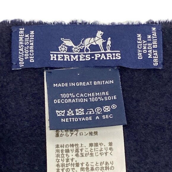 HERMES - Dark Navy Black Multi Cashmere Silk Scarf - Picture 2 of 4
